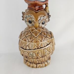 VINTAGE graduate student owl big cookies jar Made in Japan